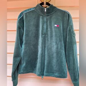 Tommy Hilfiger new tropical green velour, long sleeved, full zipper, sweater, S